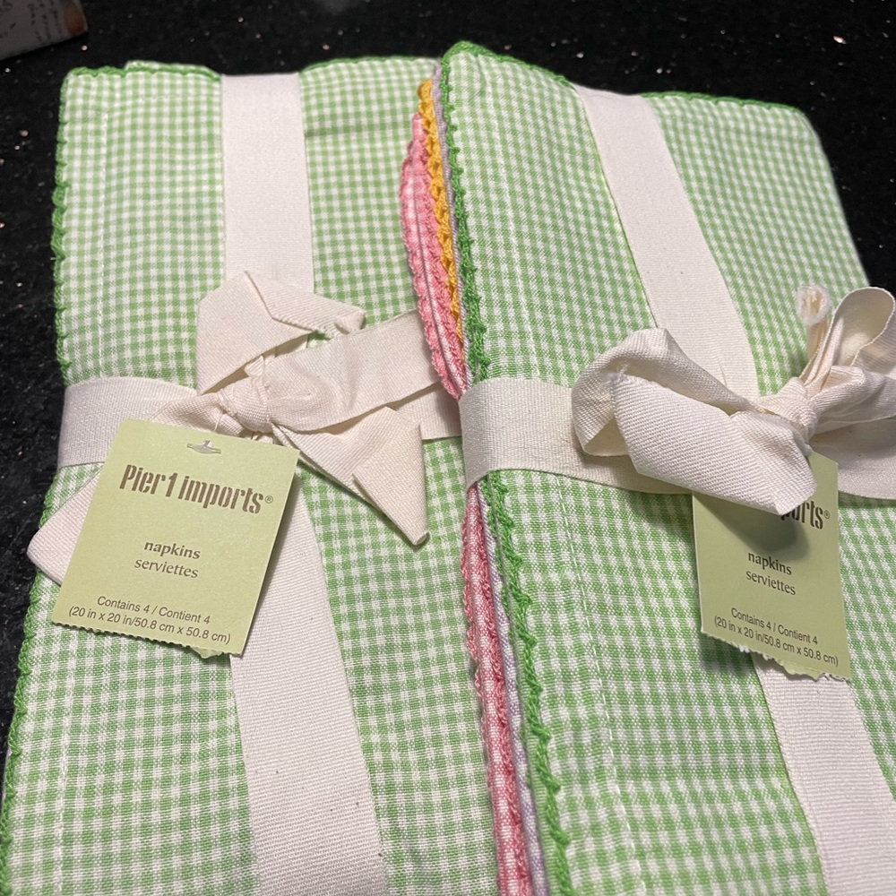 Pier 1 multi coloured Gingham Cloth Napkins with Colorful Edge Stitching